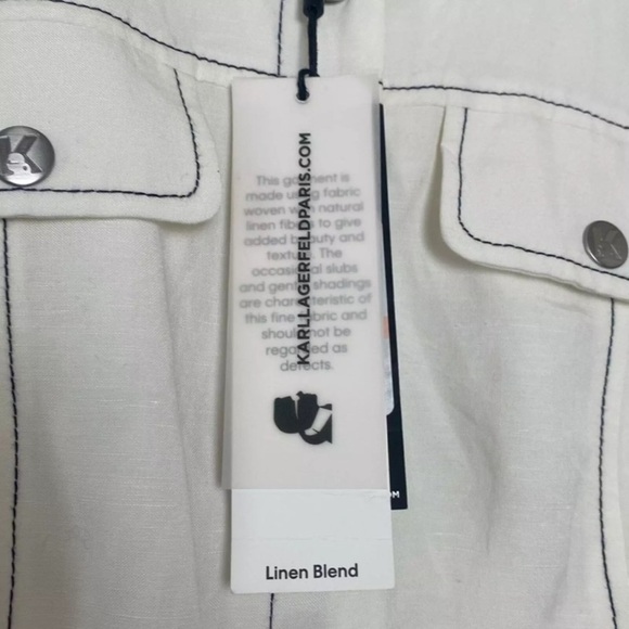 New KARL LAGERFELD PARIS Linen Blend Shirt Dress Snap Front Short Sleeve Size 2 - Picture 15 of 16
